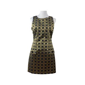 Michael Kors Sleeveless Mini Dress Pinwheel Navy Gold Shimmer Metallic Size 4